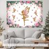 2D Fairy Backdrop, Pink Gold Glitter Fairy Floral Photography Background Banner