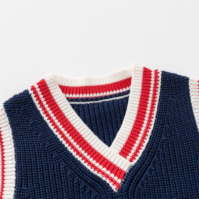 Children's Pullover Sweater for Spring and Autumn, Boys' Pure Cotton Sleeveless Vest, Baby Boy's V-Neck Knitted Vest