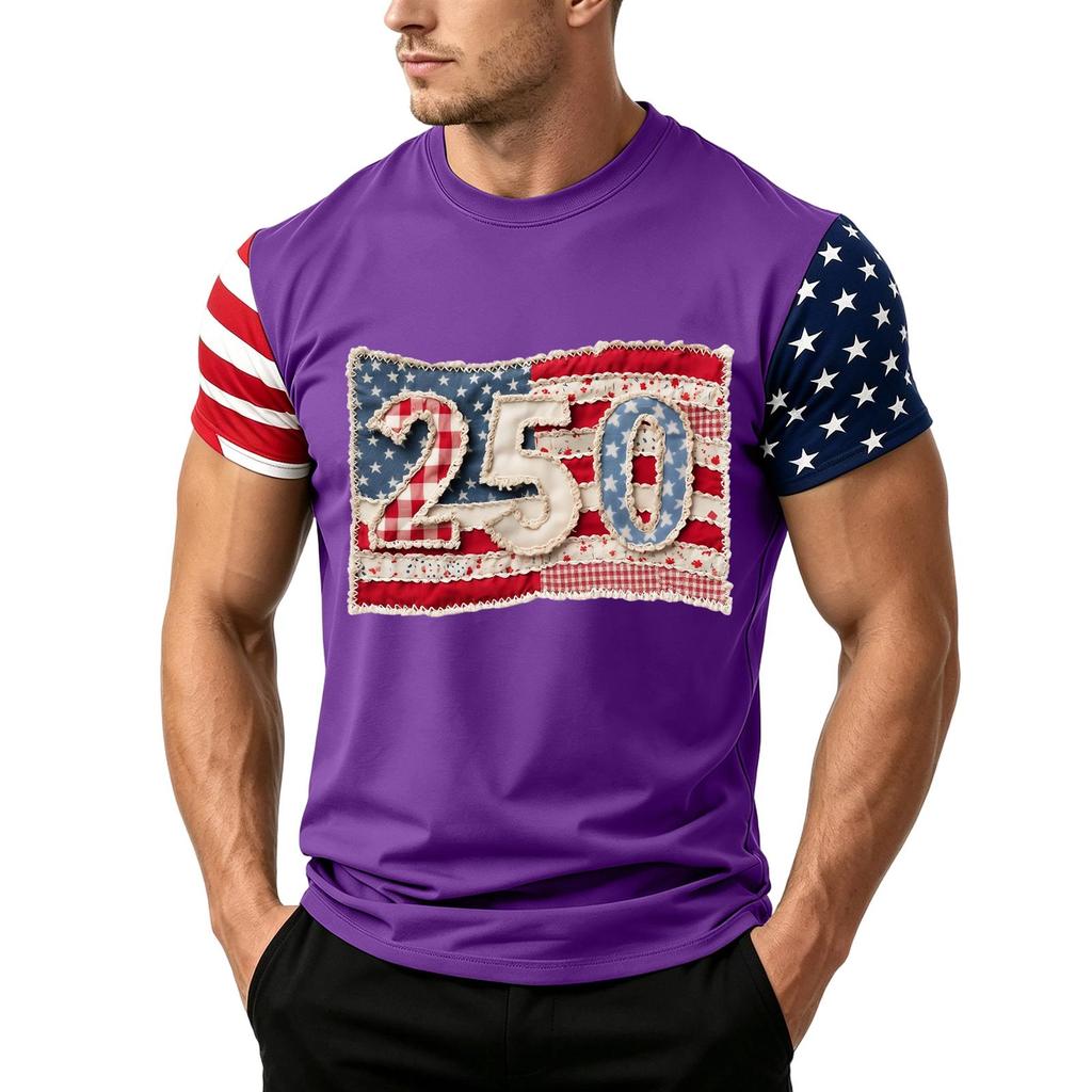 Men's Independence Day Flag Print Short Sleeve T-Shirt, Loose Casual Daily Summer Tops