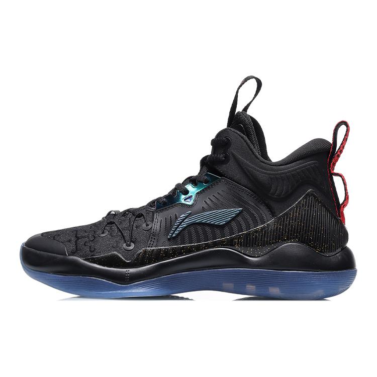 New LiNing Bullish Cushioning Anti Slip And Wear Resistant High Top Performance Basketball Shoes Men's Black Blue ABAQ137-10