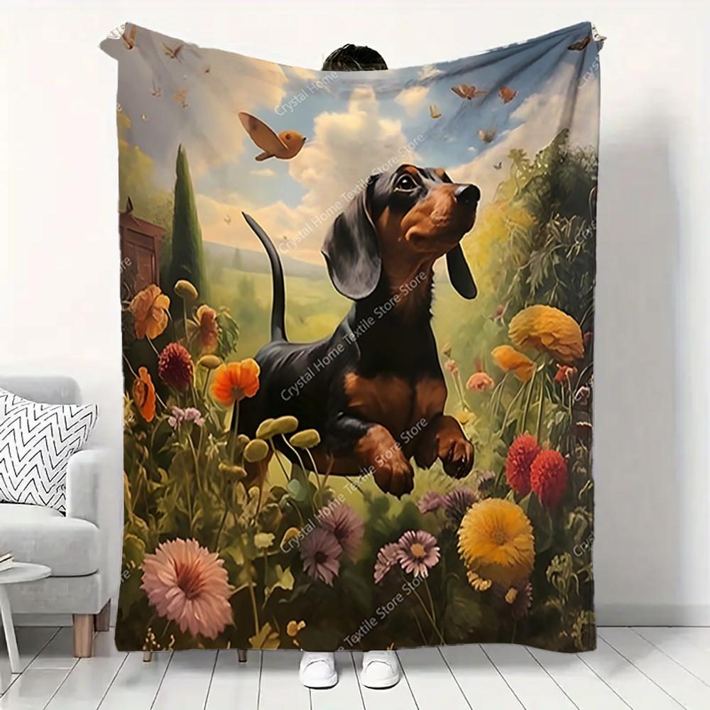 A Small Black Dog Design Flannel Blanket, Soft Warm Throw Blanket Nap Blanket For Couch Sofa Office Bed Camping Trave Blanket