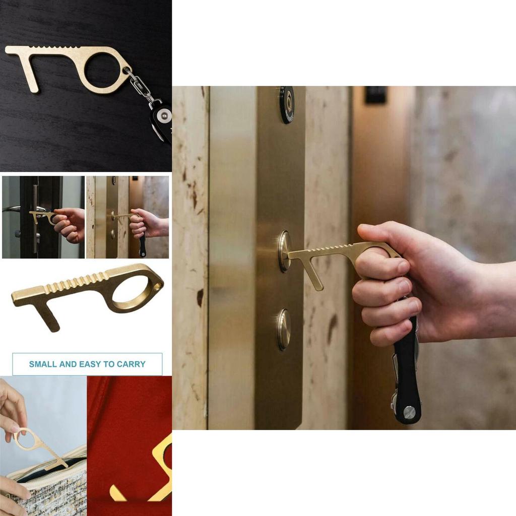 Portable Contactless Safety Door Opener Golden Alloy Key For No Touch Convenience
