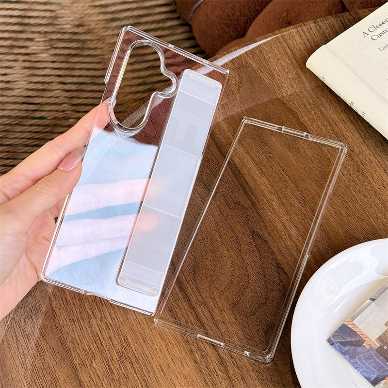 

Luxury Matte Silicone Elastic Wrist Strap Bracket Case For Samsung Galaxy Z Fold 7 6 5 4 3 ZFold7 Ultra Thin PC Hard Clear Cover Galaxy Z Fold3 5G чистий