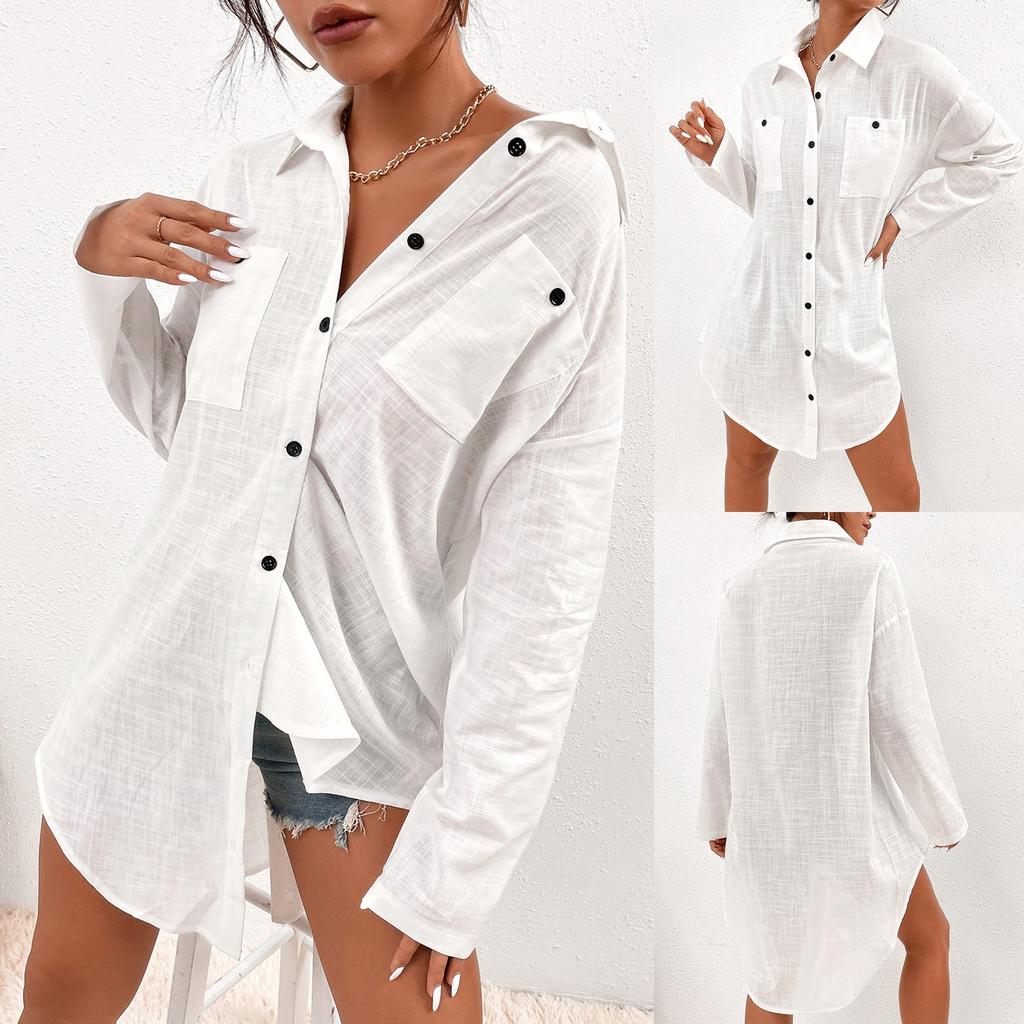 Satın alın Women's Urban Fashion New Black Button White Shirt Large