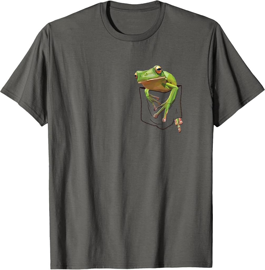 Playful Frog in Pocket Goblincore T-Shirt for Frog Enthusiasts - Size Small