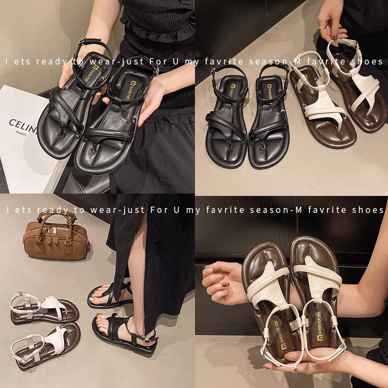 Fashion French Retro Black Toe Sandals for Women's Summer 2025 New Fashion Plus Size Low Heeled Roman Shoes