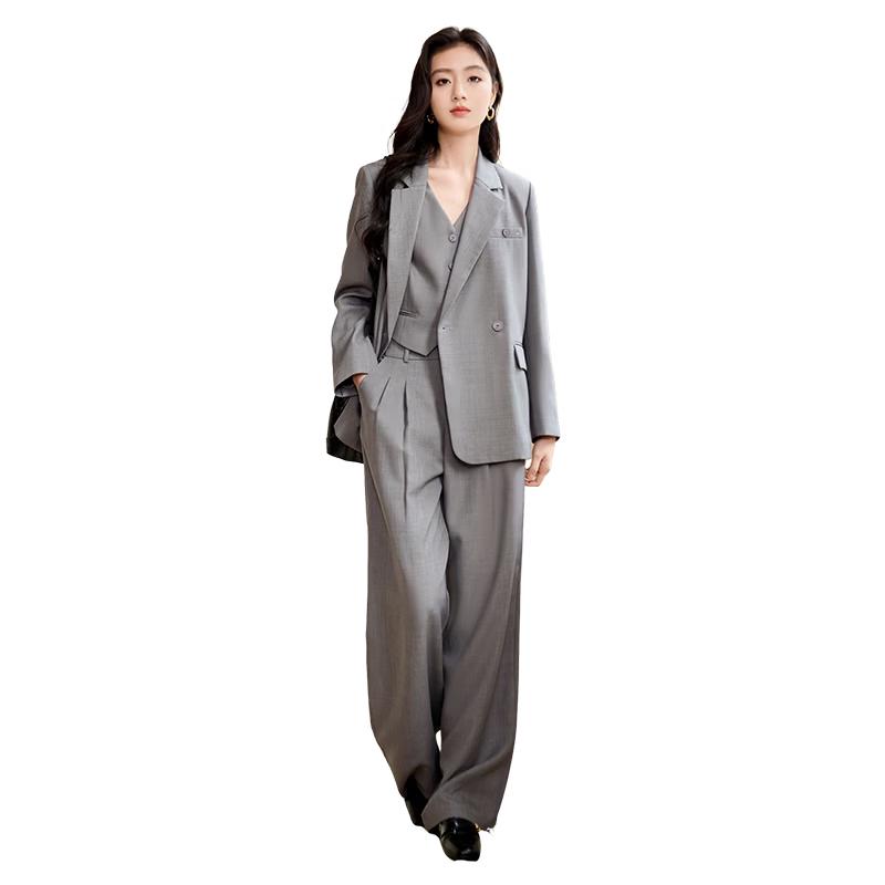 Xiangying Women s Gray Vest & Wide-Leg Suit Set S