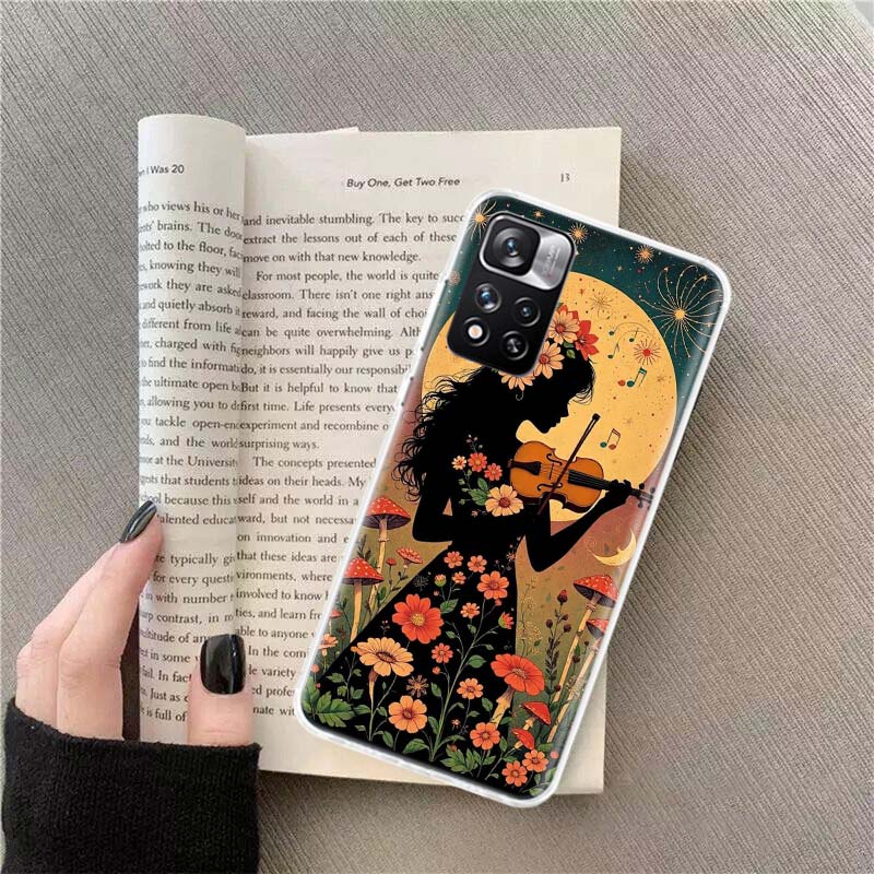 Groovy Mushroom Silhouette Phone Case For Redmi Note 13 12 Pro Plus 14 15 Pro 5G 11 11T 11E 11S 10 Pro 10S 9 9S Cover Cell Clear