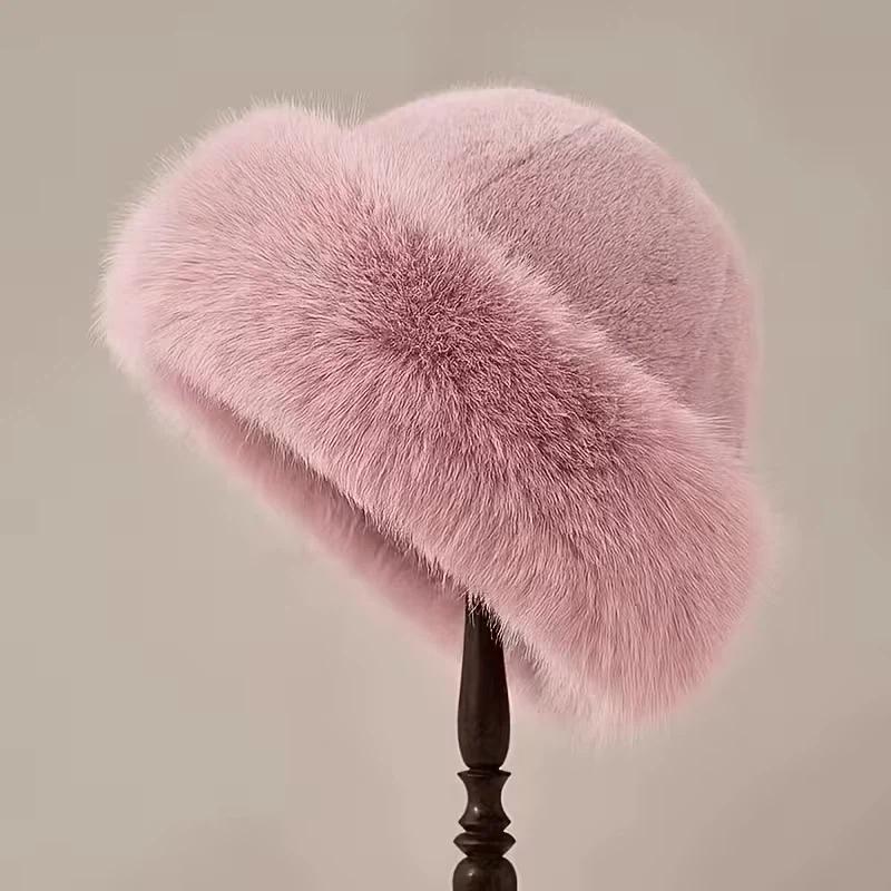 Warm Women'S Winter Hat Fluffy Fur Bucket Hat For Women Plush Fisherman Hat Thicken Cold Snowy Day Mongolian Hat