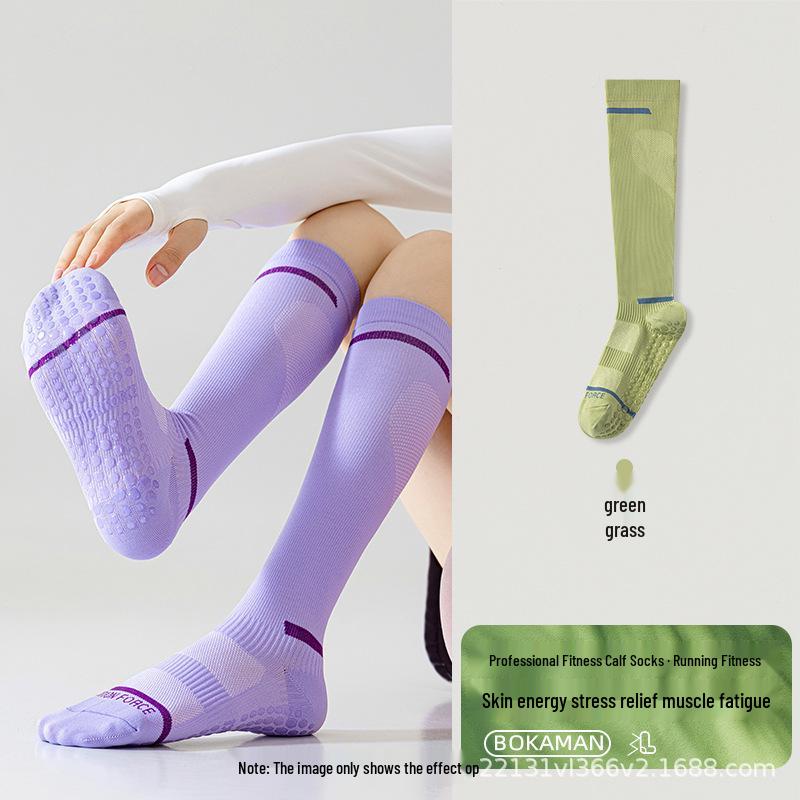 Women s Non-Slip Yoga Socks - Calf-Length, Compression for Pilates, Running, and Jump Rope One Size