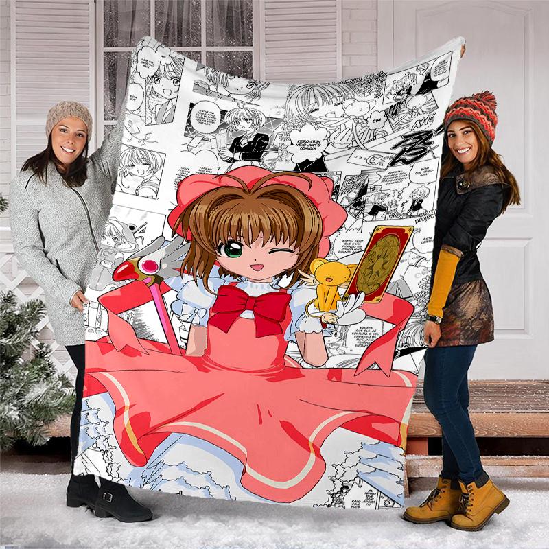 Sakura Kinomoto Theme Printed Blanket - Perfect for Couch, Bed, Travel & Outdoor Use | Machine Washable, Cozy & Durable.