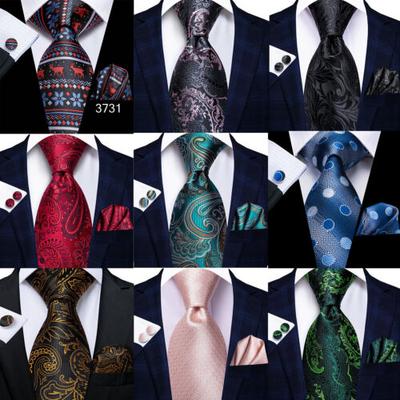 Mens Tie Classic Silk Necktie Pocket Square Cufflinks Set Paisley Floral Wedding