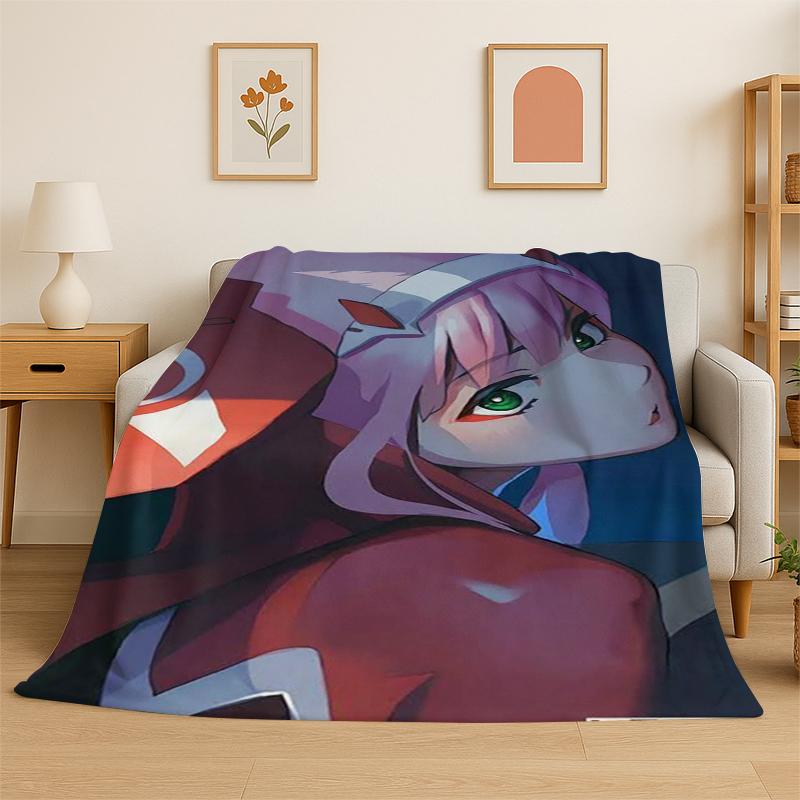 Cartoon Zero Two Sexy Girl DARLING in FRANXX Flannel Blanket Soft Warm Throw Blanket for Bedroom Living Room Bed Travel Picnic 75x90cm