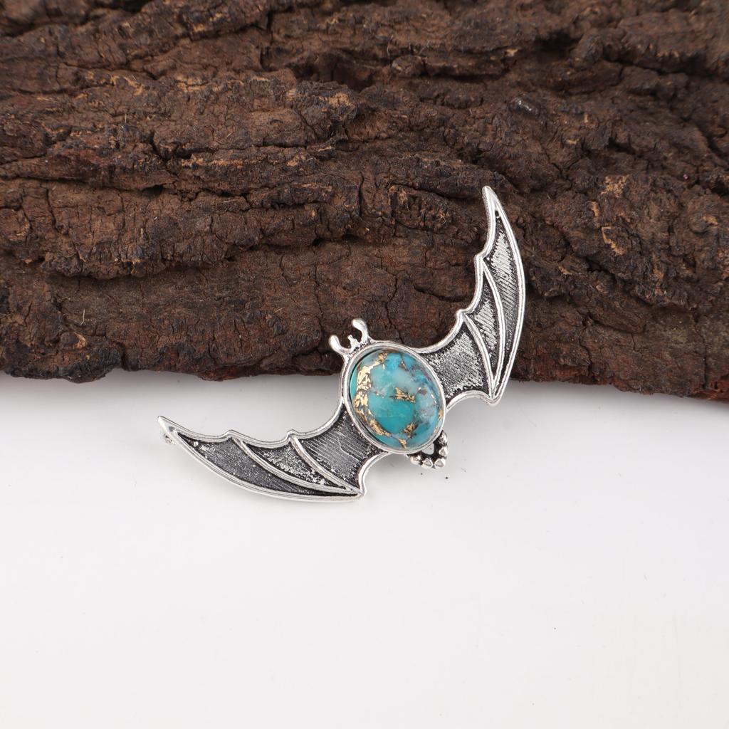 Modrý měděný tyrkysový ručně vyrobený přívěsek drahokam, 925 masivní přívěsek ze sterlingového stříbra starožitné šperky, jako dárek k zásnubám