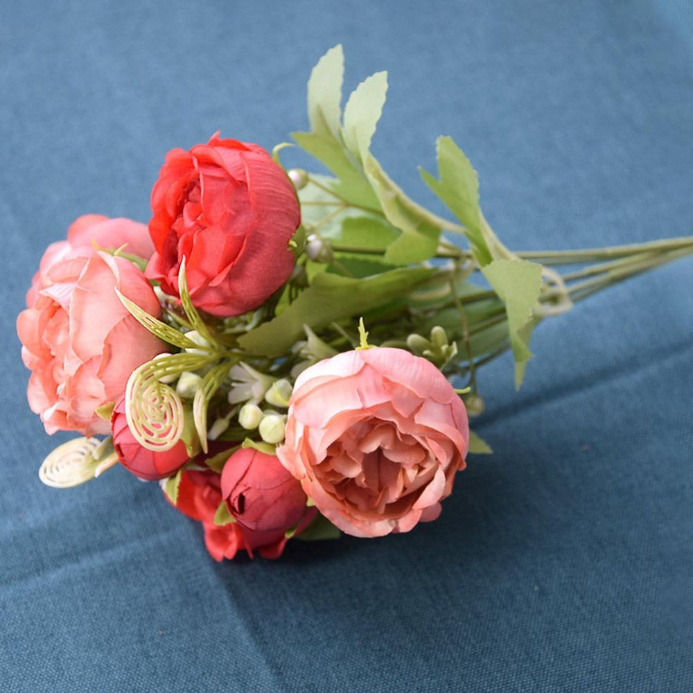 

Шовкова Пелюстка Штучна Квітка Троянда Зелене Листя Квітковий Букет Штучна Квітка Троянди Домашня Декорація червоний