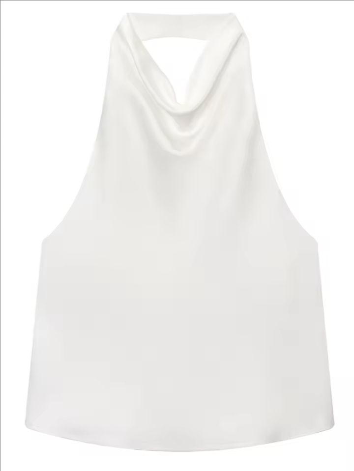 2025 Summer European & American Style Silk Satin Halter Neck Top