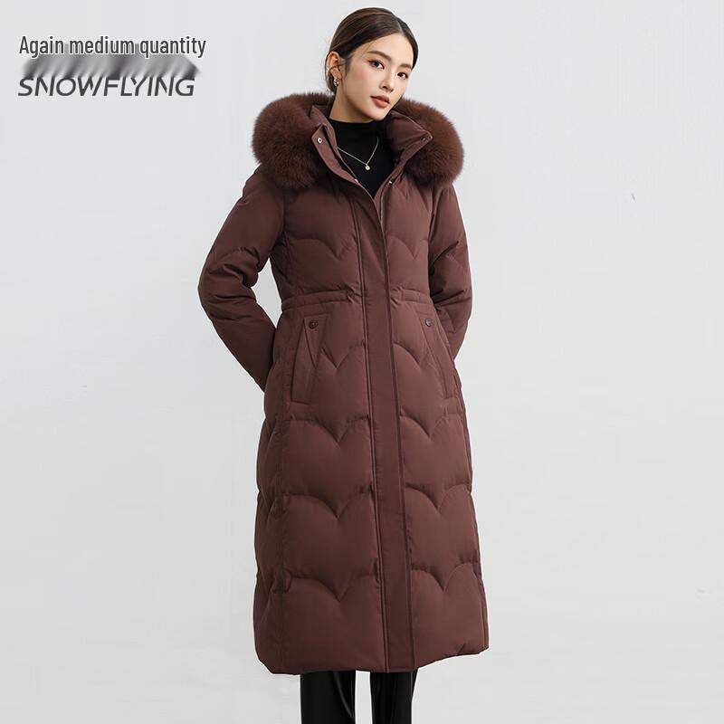 SNOWFLYING Women's Long Winter Down Jacket with Fox Fur Hood