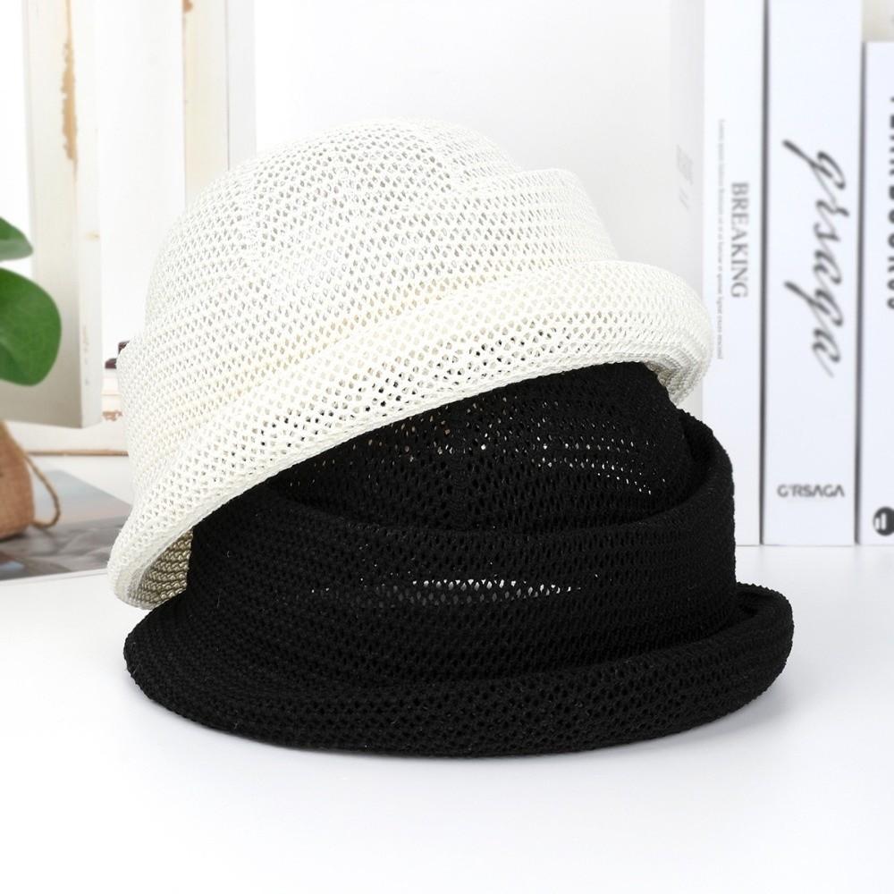 Summer Straw Pillbox Hat Curled Edge Circle Top Straw Hat Sun Basin Hat