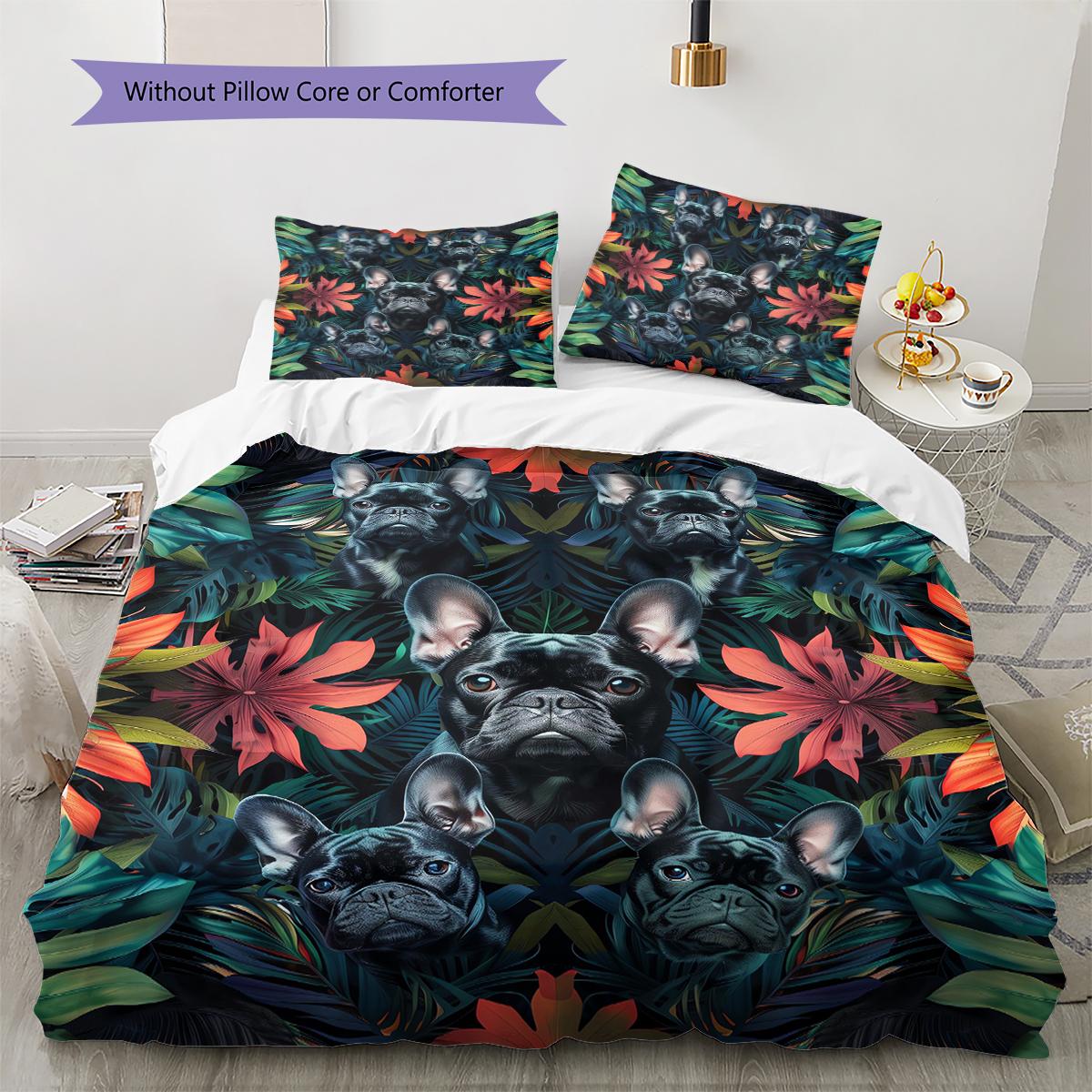 Bulldog German Shepherd Pattern Bedding Quilt Set Quilt Cover Pillowcase Home Decoration Gift (1 * duvet cover + 2 * pillowcase, without core) 135x200cm