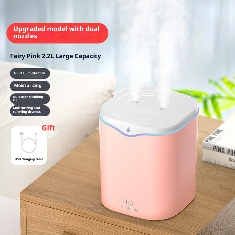 USB Air Humidifier 2.2L Large Capacity Adjustable Mist Double Nozzle Essential Oil Diffuser for Home Office Use