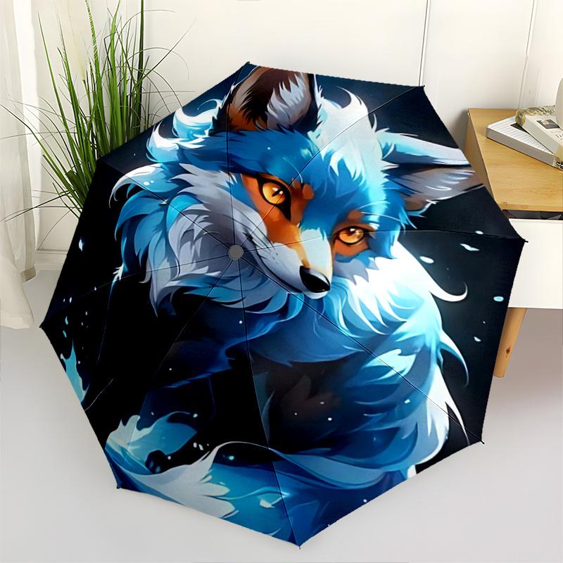 

1pc Blue Fox Print Automatic Opening/Closing Umbrella with Foldable Design, Outdoor for Fans, Travelers, Daily Use - Perfect Gift for Festivals.R