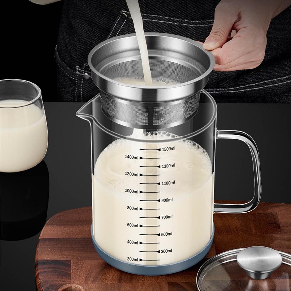 Multifunctional 1L Strainer Pot Fine Mesh Strainer for Soybean Milk Juice and Tea with Easy Clean Design