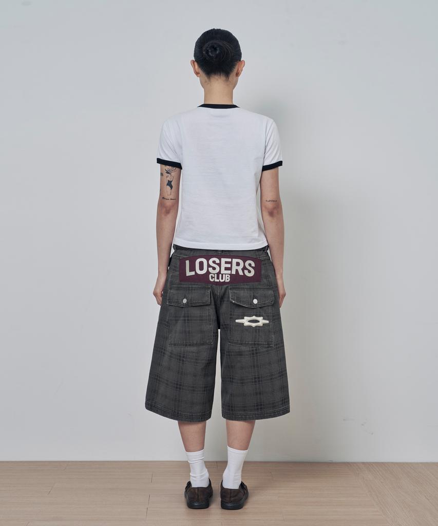 Lujeoseukeulleob Pantalon Bermuda en Coton Lavé à Carreaux Kaki