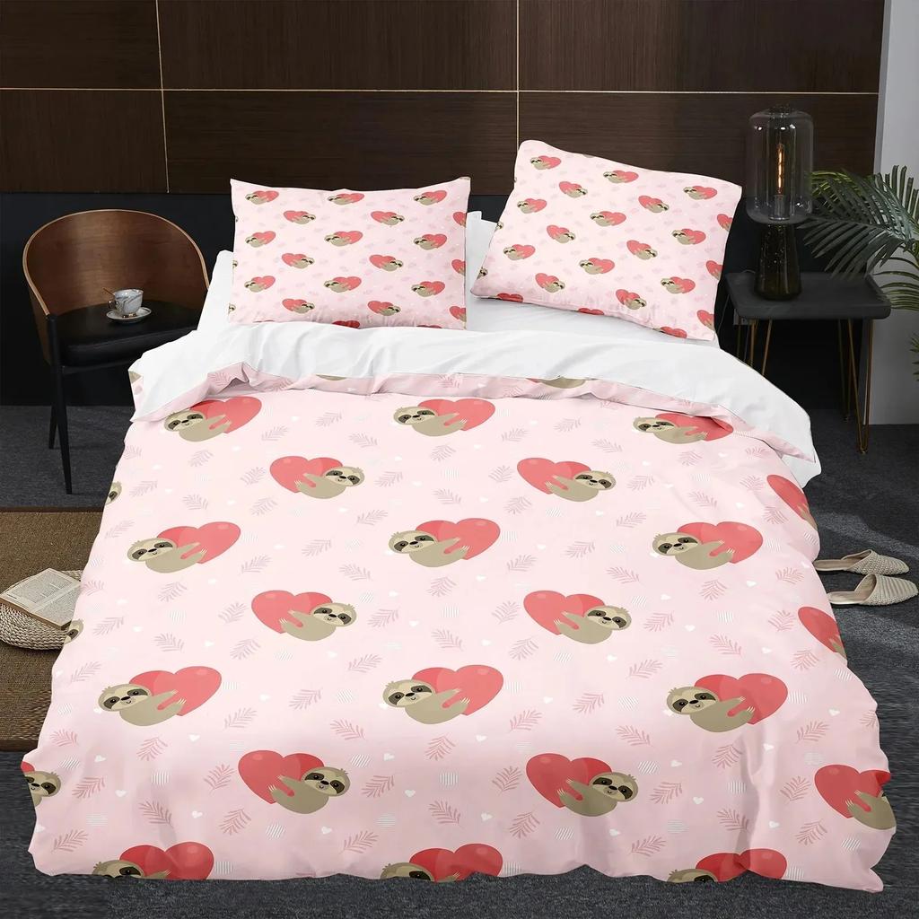 Cartoon Sloth Duvet Cover King Queen Funny Animal Bedding Set for Cool Wildlife Polyester Quilt Cover Boys Birthday