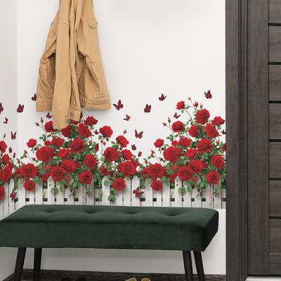 Watercolor Rose Fence and Butterfly Entrance Hall Dining Room Home Background Wall Decoration Stickers