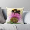 Bee On A Thistle Square Pillowcase Polyester Linen Velvet Printed Zip Decorative Pillow Case Home Cushion Cover