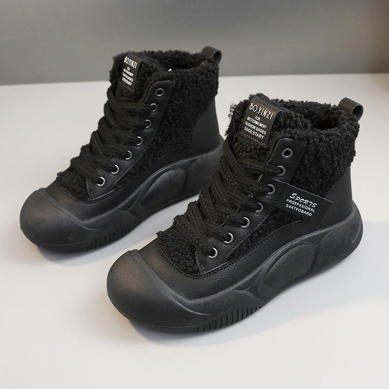 Fashion Thick-soled high-top ankle boots, fur, daily casual, height-increasing, sheep cake fur, plush women's cotton shoes
