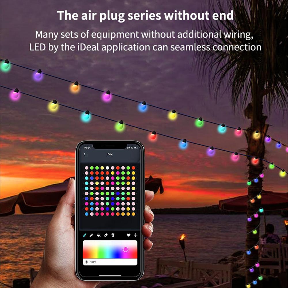 LED Smart Garden Lights String RGBIC Round Garland Light APP Dimmable Color Changing Waterproof Music for Christmas Yard Bedroom