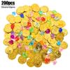 200Pcs/set Pirate Gold Coins Gems Jewelry Treasure Toy Kids Pirate Party Decoration Favors Birthday Gift Cosplay Props Halloween
