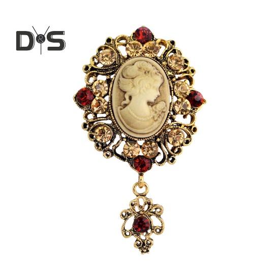

Женская брошь в стиле ретро викторианской эпохи с человеческим профилем, декорированная стразами, противоскользящая, с вырезом, для воротника пальто, шляпы, шарфа, украшения для одежды, прищепка для выпускного бала, одежды золотистый