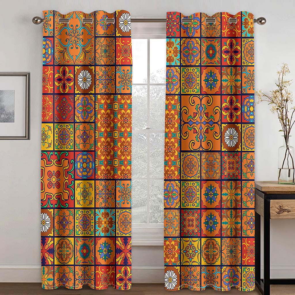 Baroque Abstract Geometric Bohemia BohoWindow Curtains Blinds for Kids Living Room Bedroom Kitchen Door Home Decor 2Pcs Bothroom