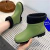 2025 new low-tube warm rain shoes outer wear women's medium-tube rain boots four-season water shoes plus cotton rubber shoes 2025