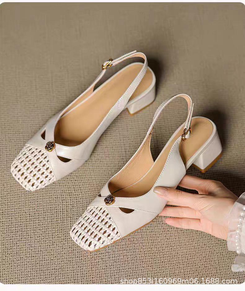 

Baotou back empty small gold coin fashion single shoes women s 2025 summer Korean version new elegant style thick heel hole sandals women 34 бежевый