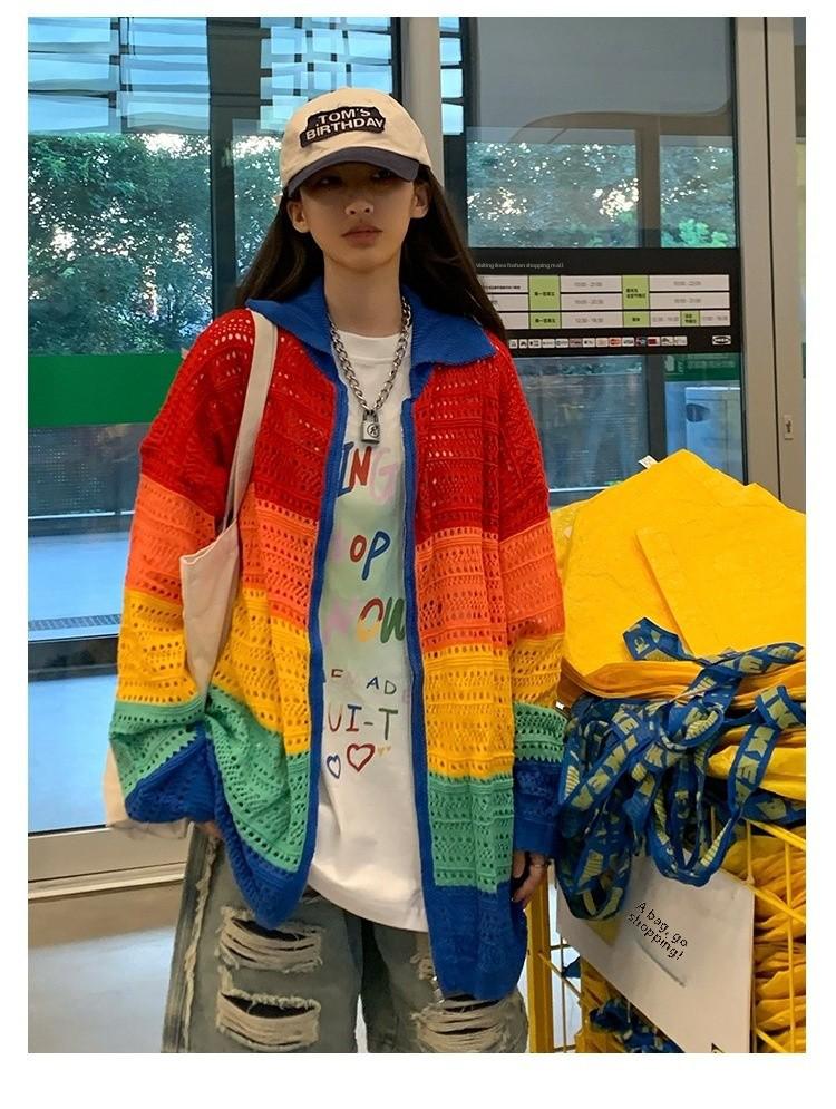 Unisex High-End Knitted Rainbow Cardigan with Zipper