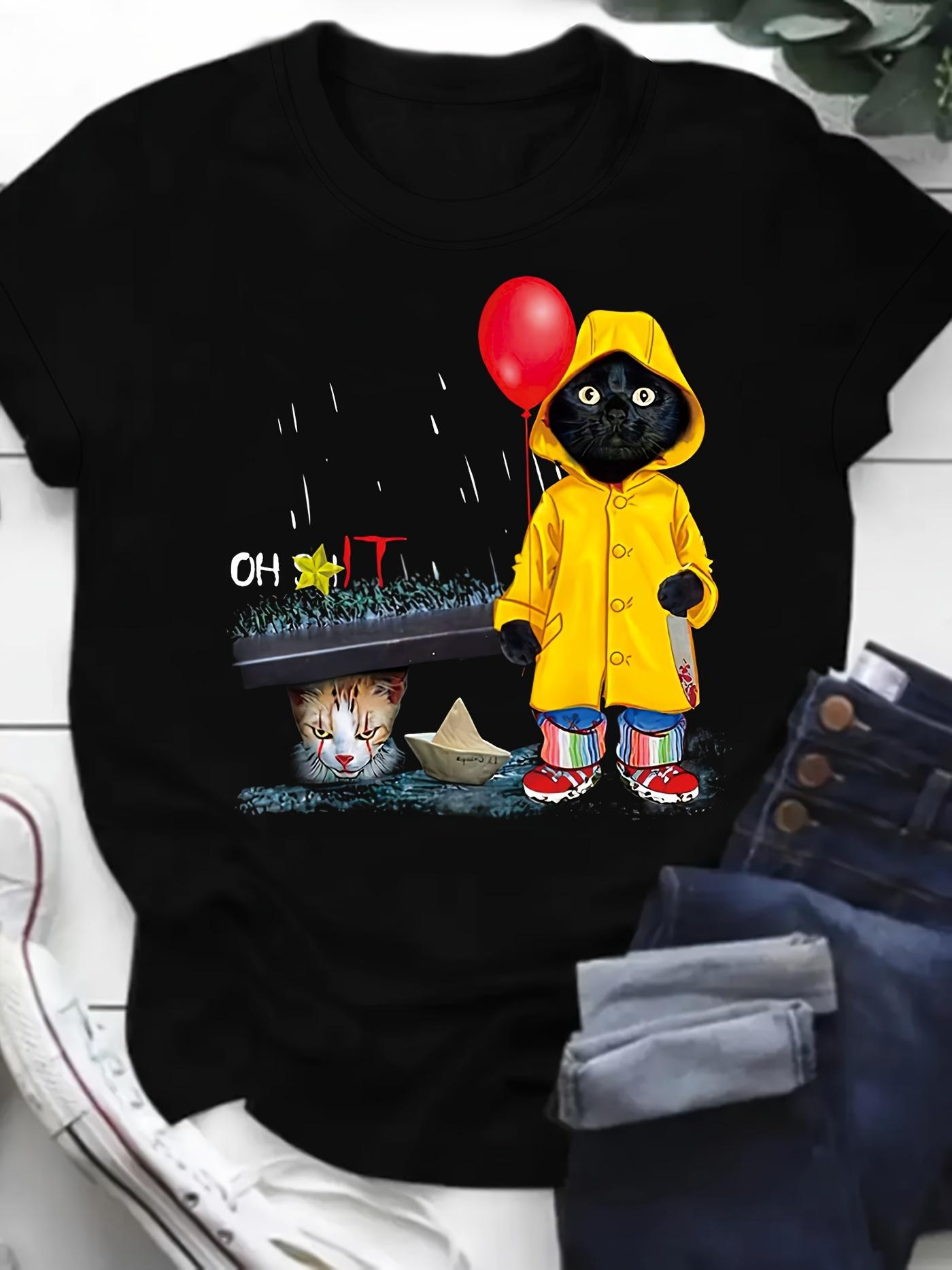 Horror Movie Cat Parody Women s Tee - Funny IT Pennywise Black Graphic Top S