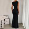 European and American Women's Fishtail Skirt with Sloping Shoulder Collar and Sleeveless Sexy Dress