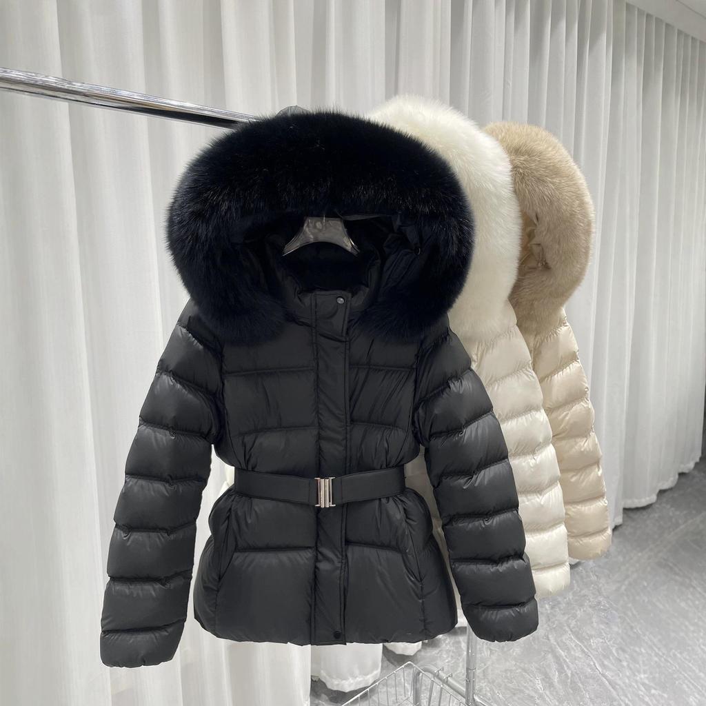 2026 Winter Slimming Cotton Jacket with Big Fur Collar and Belted Waist