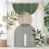 Cortina de Chuveiro Verde Sálvia Boêmia, Cortinas de Banheiro Modernas de Meio Século Boêmias Abstratas, Botânico Dourado Folhado Oliva Minimalista