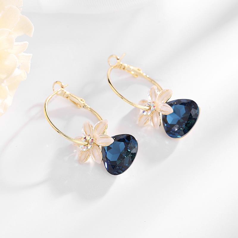 Šviečiantys krištoliniai gėlių auskarai moterims Sweet Statement Water Drop Dangler Korėjos pop vestuvių vakarėlis auskarai papuošalai