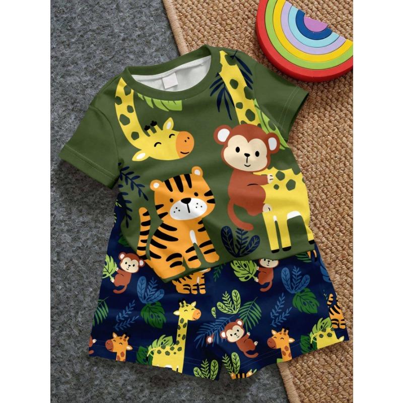 Jungen Freizeit Minimalistisches T-Shirt Set Geeignet Für Den Sommer Mit Cartoon Muster