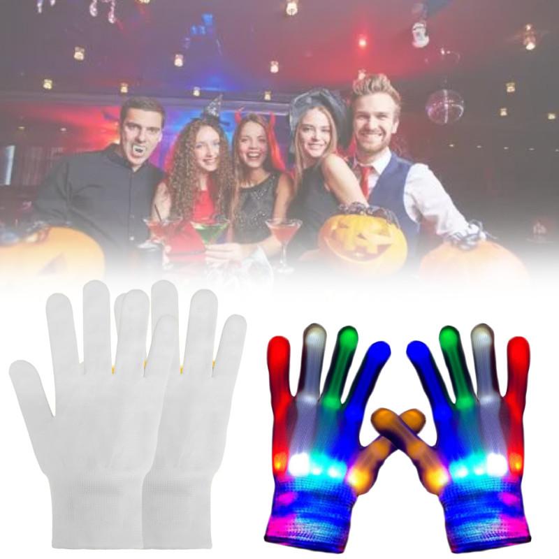 Luminous Colorful Led Gloves Skeleton Pattern Halloween Party Performance Stage