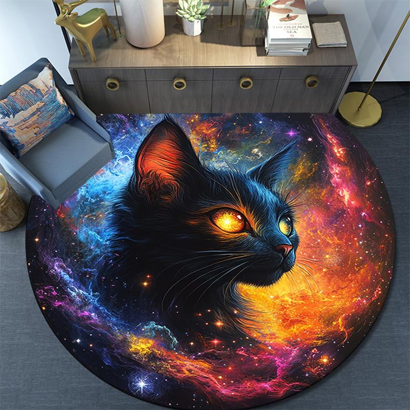 Cosmic Cat Round Area Rug,Carpet Rug for Living Room Bedroom Sofa Playroom Decor,Non-slip Floor Mat