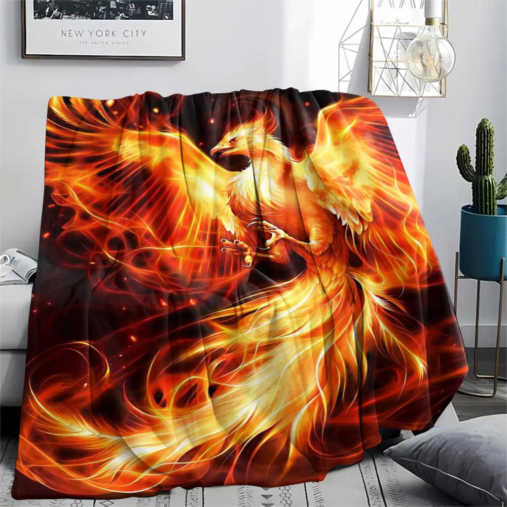 1Pc Phoenix Print Flannel Blanket, High Quality Comfortable for All Seasons, Home Decor, Warmth and Comfort, Perfect for Gifts