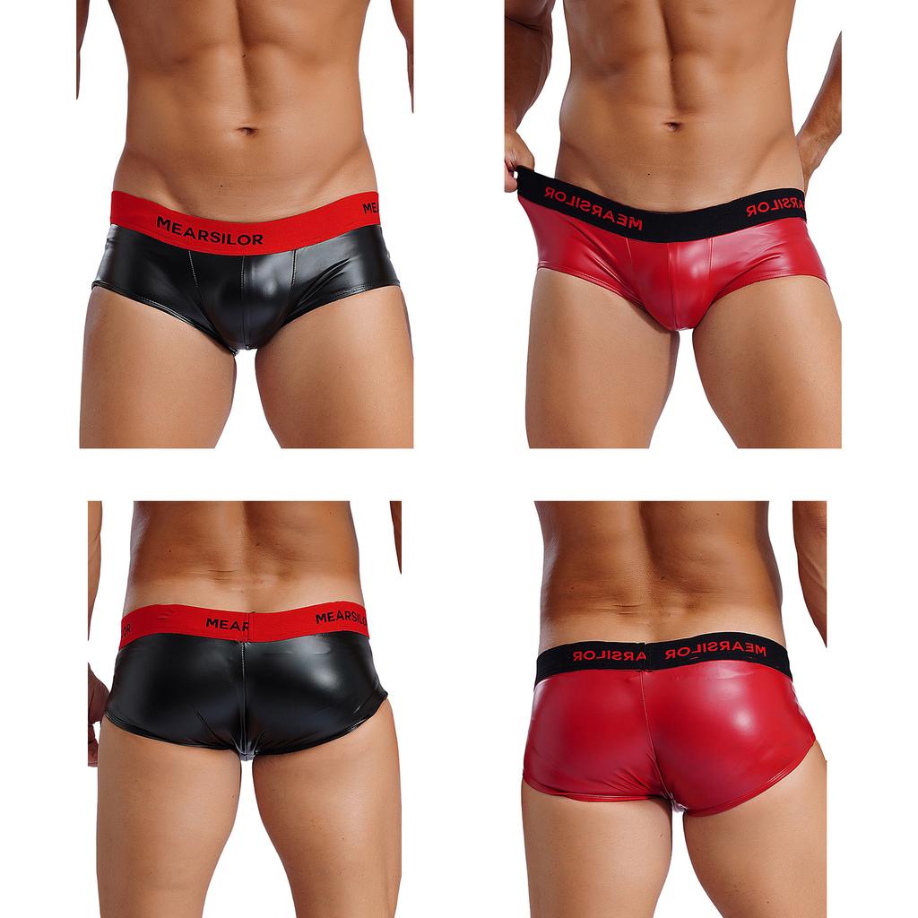 Herre Våtlook Latex PVC Lær Shorts Konveks Pung Boxer Brief Clubwear Hot Pants