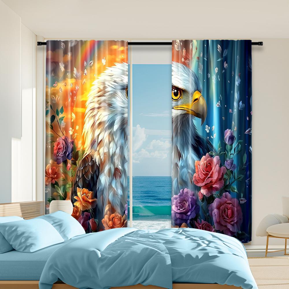 

2 pcs, versatile polyester transparent curtains for home decoration Eagle & Floral for use in bedrooms and living rooms 29x65in(75x166cm)