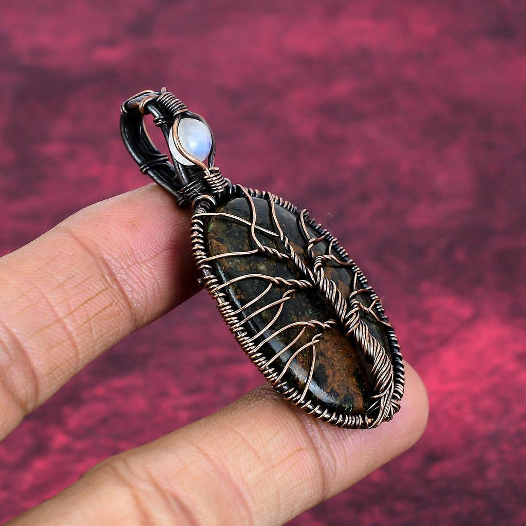 Tree Of Life Spessartine Garnet In Limestone Pendant Copper Wire Wrapped Pendant